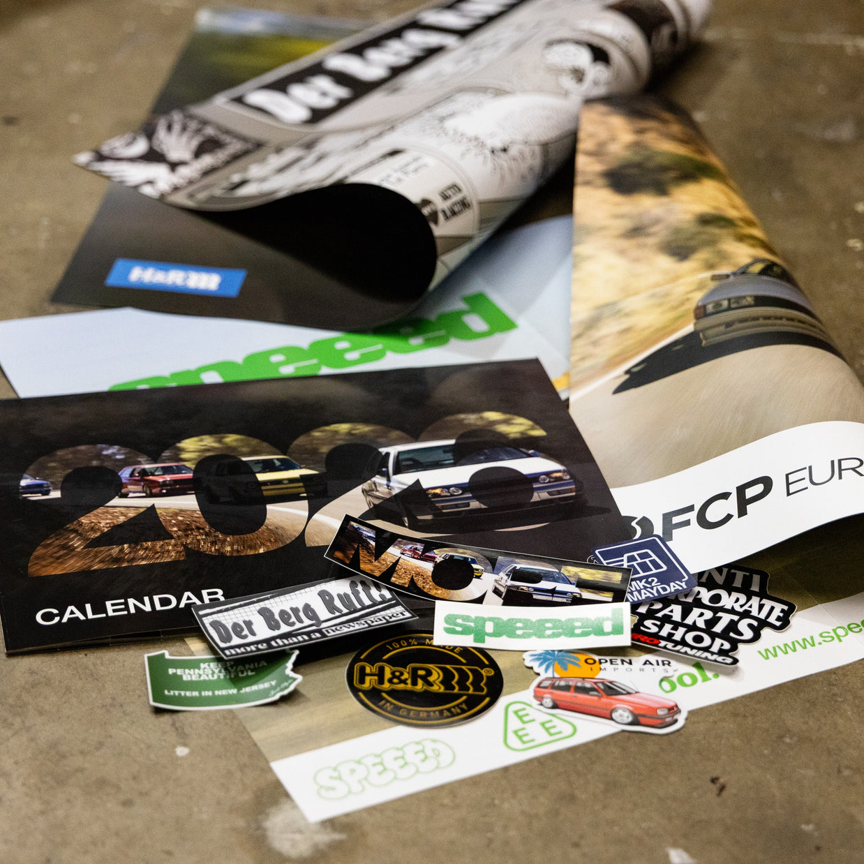 Free sticker pack included in 2026 More Than More Calendar purchase, featuring stickers from speeed.co, Open Air Imports, Urotuning, H&R Springs, Junkstyles, Der Berg Ruft, Mk2 Mayday and MORE!