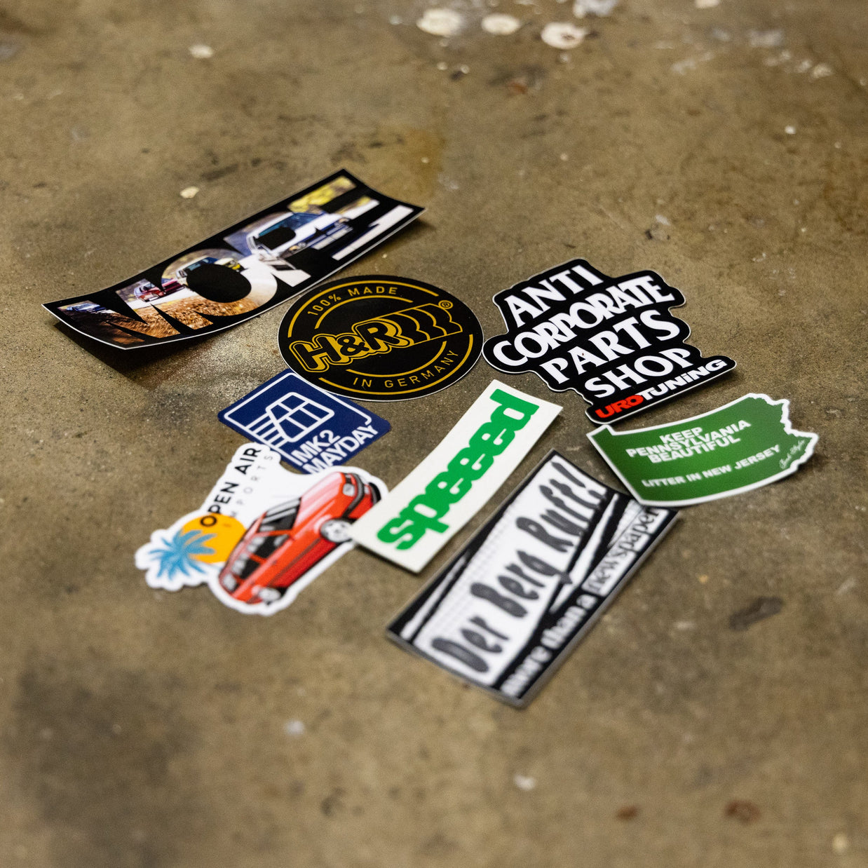 More Than More's 2026 VW Wall Calendar's stickers from speeed.co, Open Air Imports, Urotuning, H&R Springs, Junkstyles, Der Berg Ruft, Mk2 Mayday and MORE!